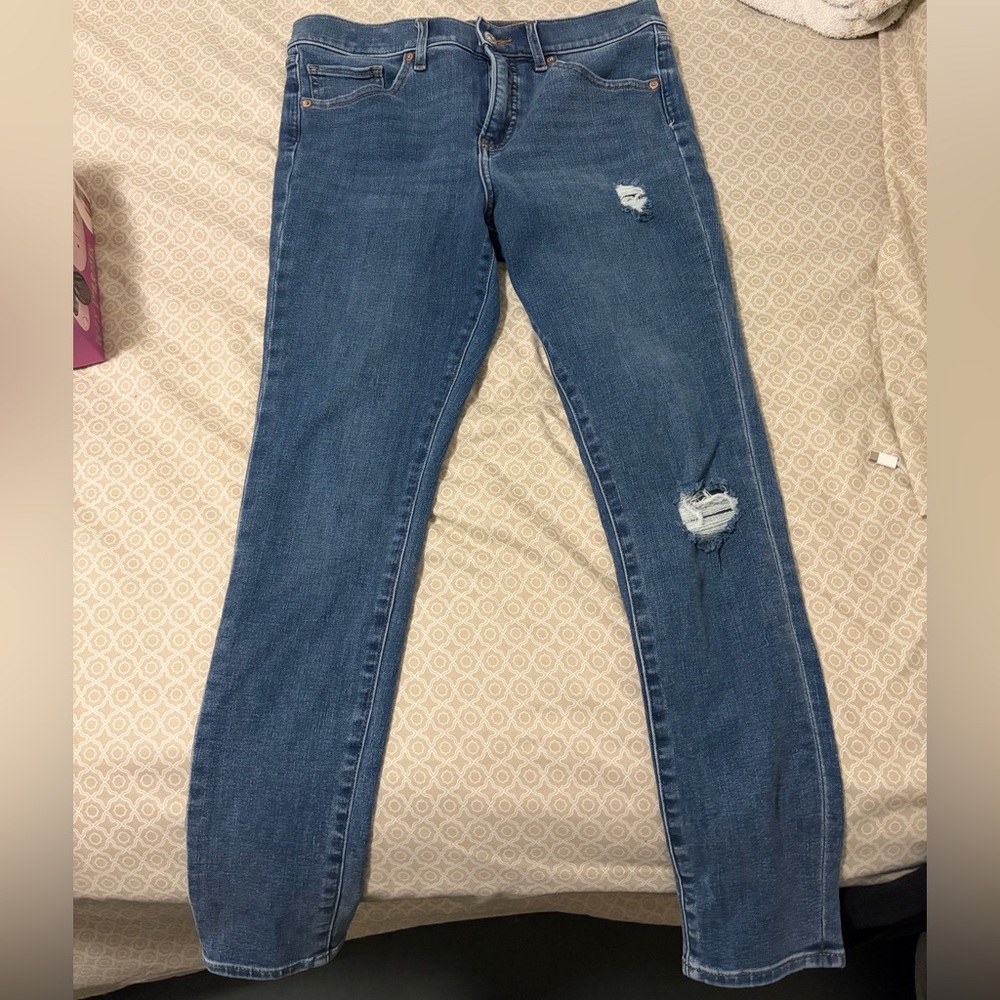 Express Blue Skinny Jeans with Ripped Accents